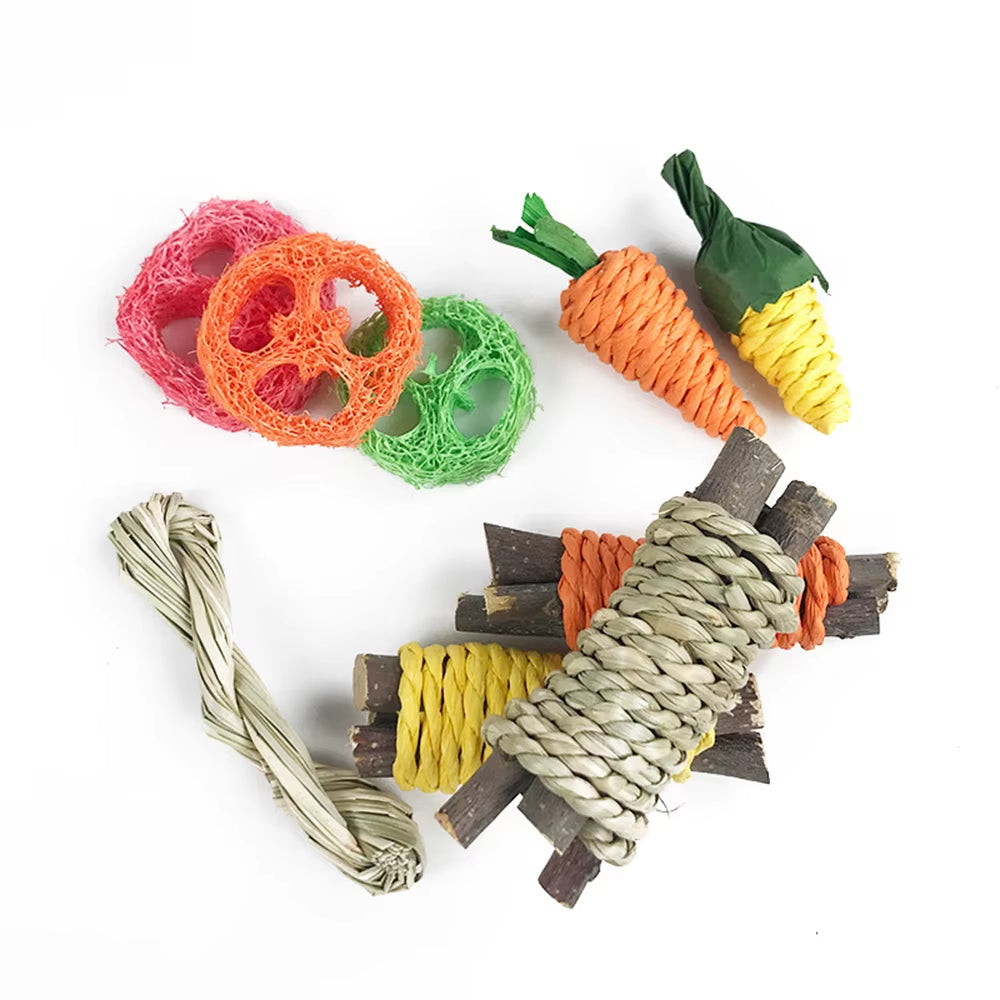 9PCS Small Pet Toy Set, Pet Rabbit, Hamster, Fun Toy, Grinding Supplies Color Random