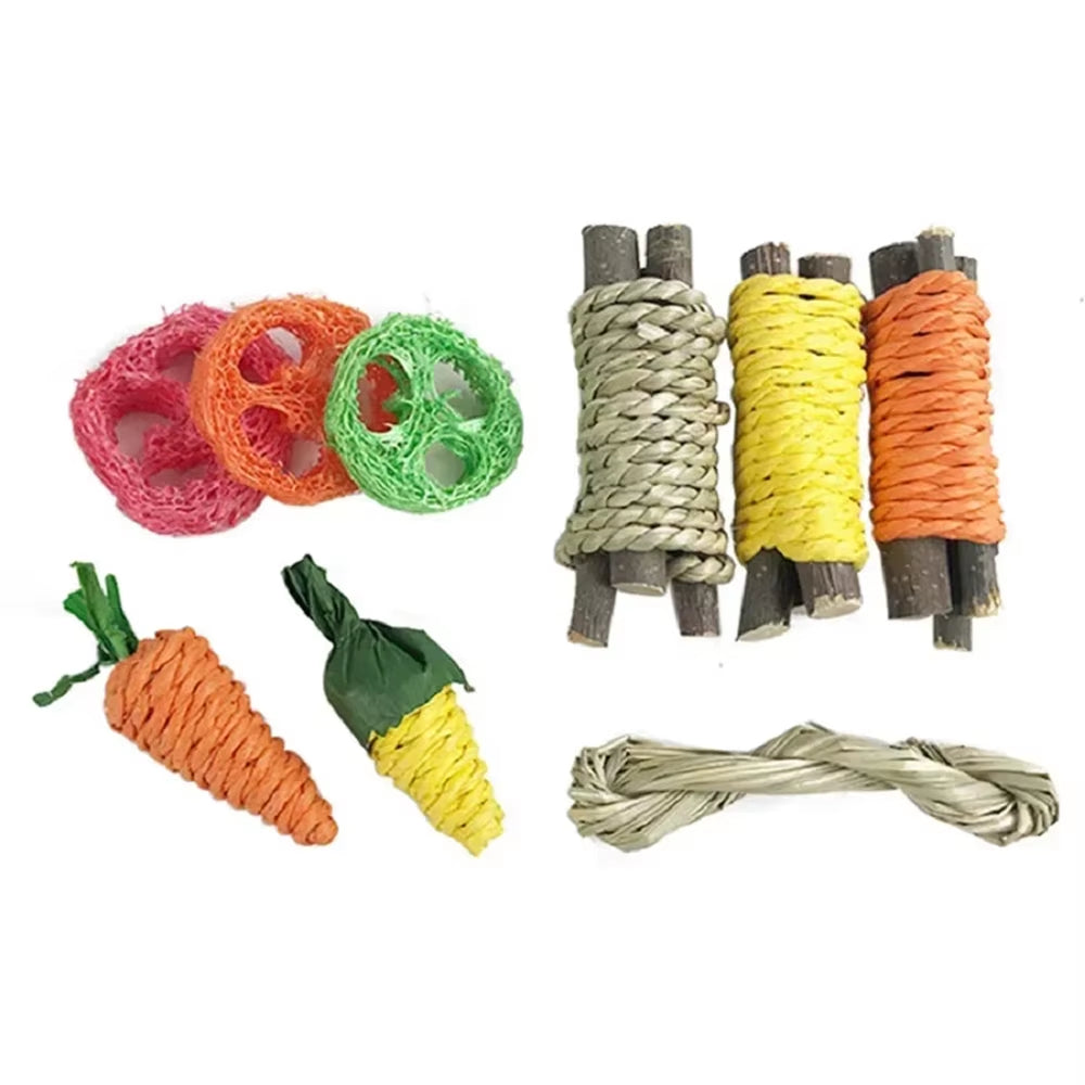 9PCS Small Pet Toy Set, Pet Rabbit, Hamster, Fun Toy, Grinding Supplies Color Random