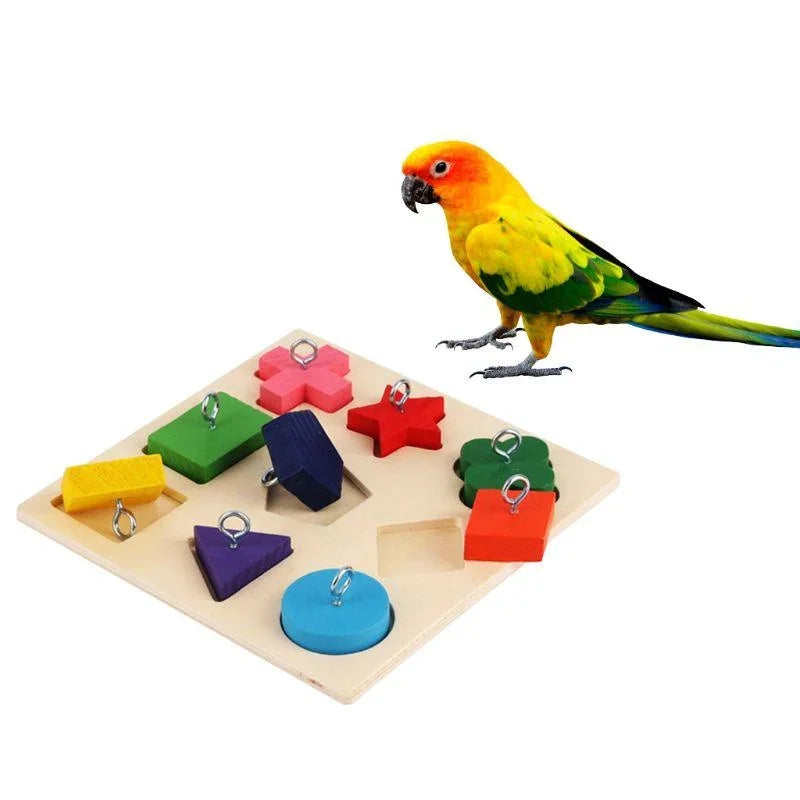 Parrot Educational Toys Parrot Interactive Training Toys Wooden Block Birds Puzzle Toy Bird Supplies